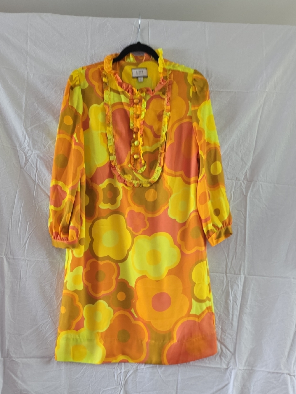 JCrew Collections  Floral Ruffle Shift Dress - Yellow & Orange